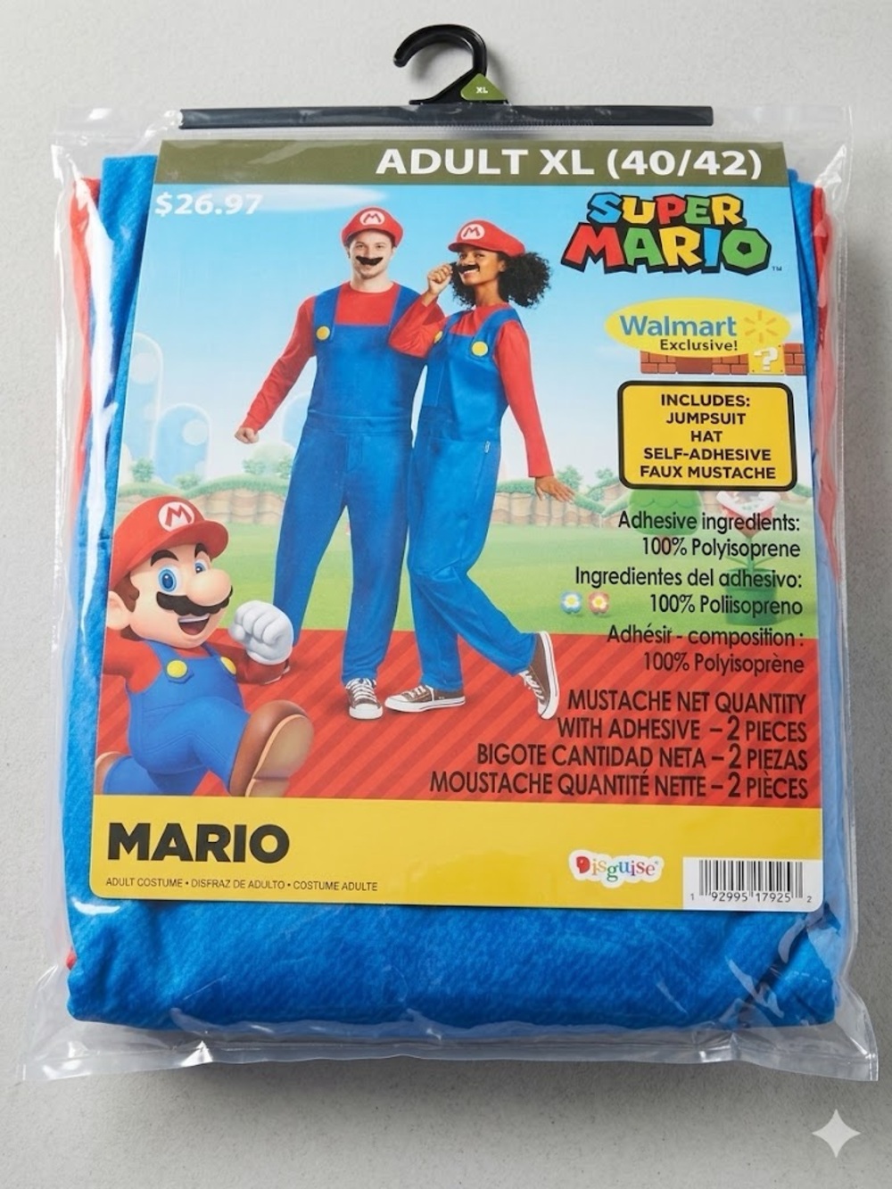 NWT Super Mario Adult Costume XL (40/42) Walmart Exclusive Disguise Mario Bros